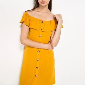HEART & HIPS | Mustard Coloured Ribbed Dress Size Small